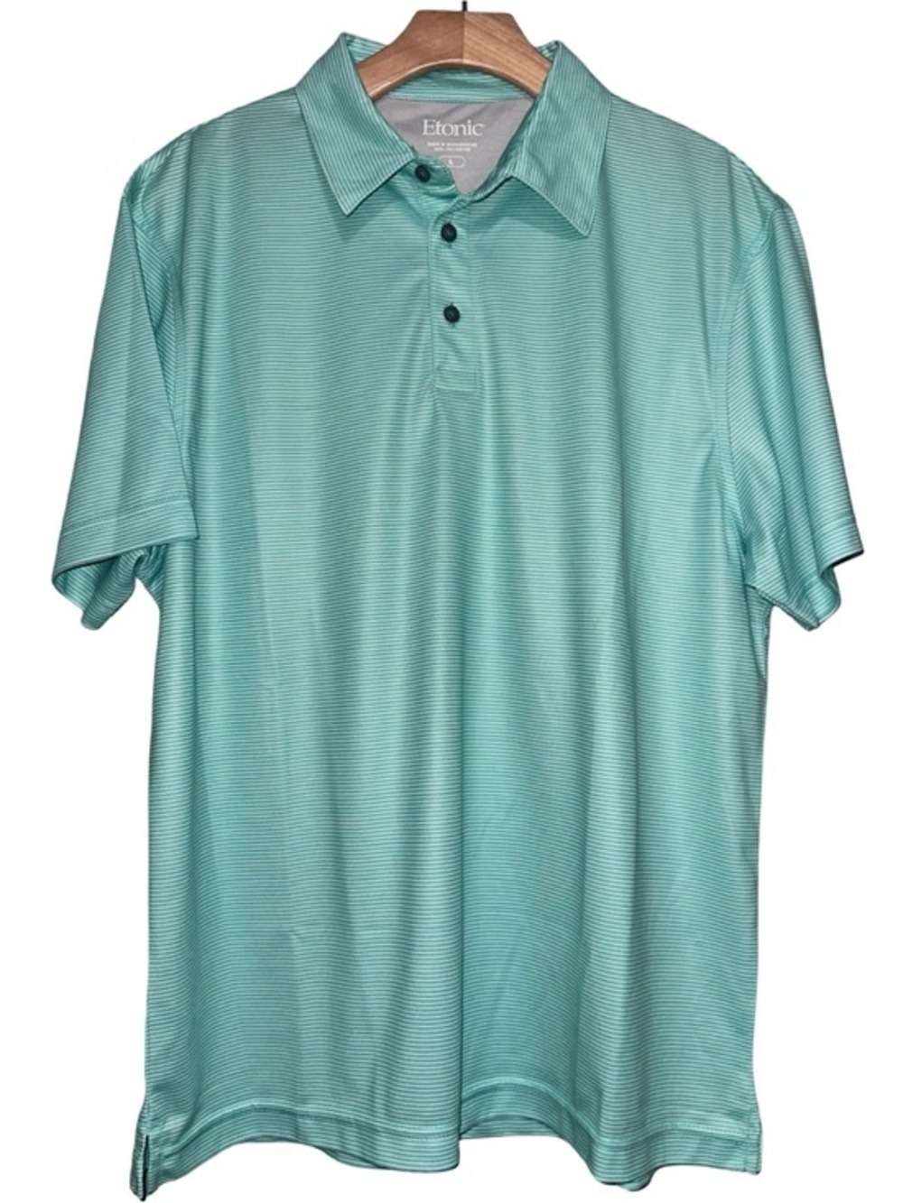 Etonic Men's Size L Mint Green White Micro Stripe Performance Golf Polo Shirt
